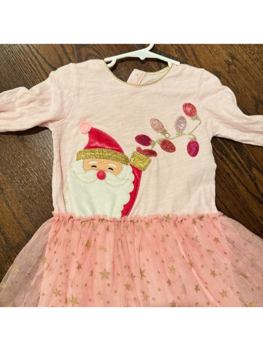 Mudpie Girls Dress 4T/5T Applique Pink Long Sleeve Santa Tutu Glitter Tulle